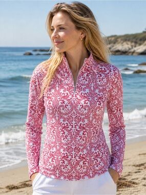 Athleta Women’s Red Paisley Pineapple 1/4 Zip Pullover Golf Pickleball Sz S